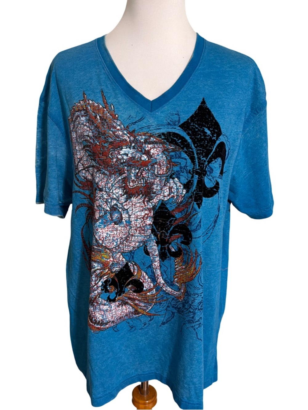 Daniel Cremieux Teal V-Neck Graphic Short Sleeve Shirt